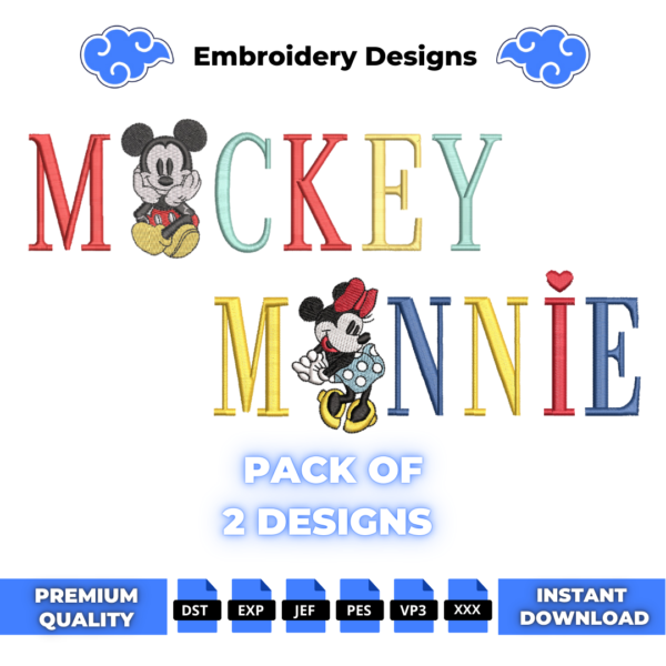 Bundle Mickey and Minnie Mouse Embroidery Designs