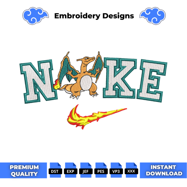 Charizard Fire Swoosh Embroidery Design