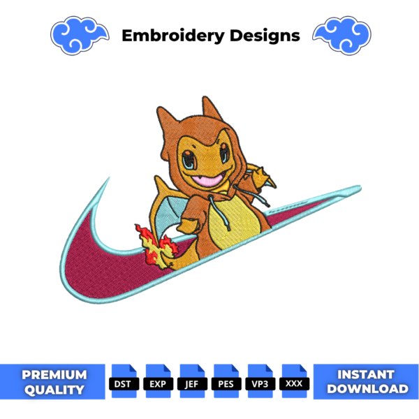 Charmander in Charizard Swoosh Embroidery Design