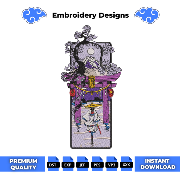 Japan Moutain Temple Embroidery Design