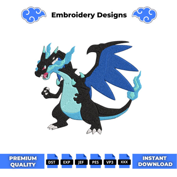 Mega Charizard X Embroidery Design