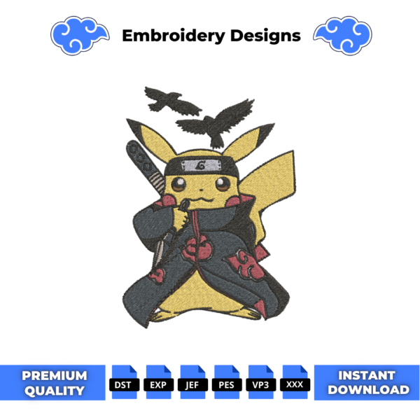 Naruto Pikachu Embroidery Design