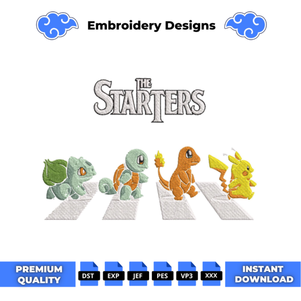 Pokemon The Starters Embroidery Design