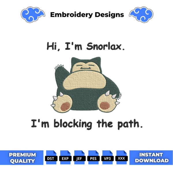 Snorlax Blocking the Path Embroidery Design