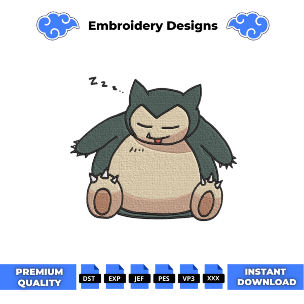 Snorlax Sleeping Embroidery Design