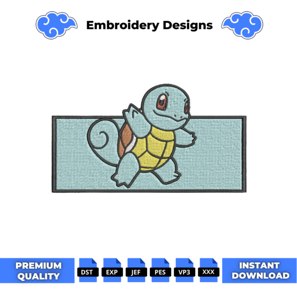 Squirtle Boxed Pokemon Embroidery Design