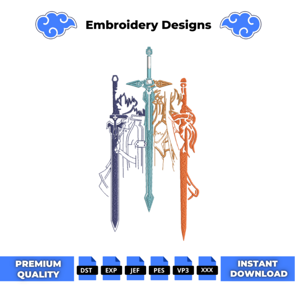 Sword Art Online 3 Swords Embroidery Design