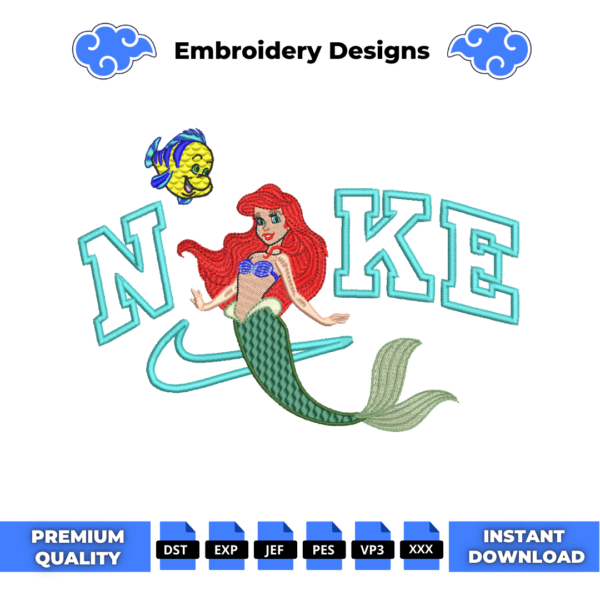 The Little Mermaid Swoosh Embroidery Design