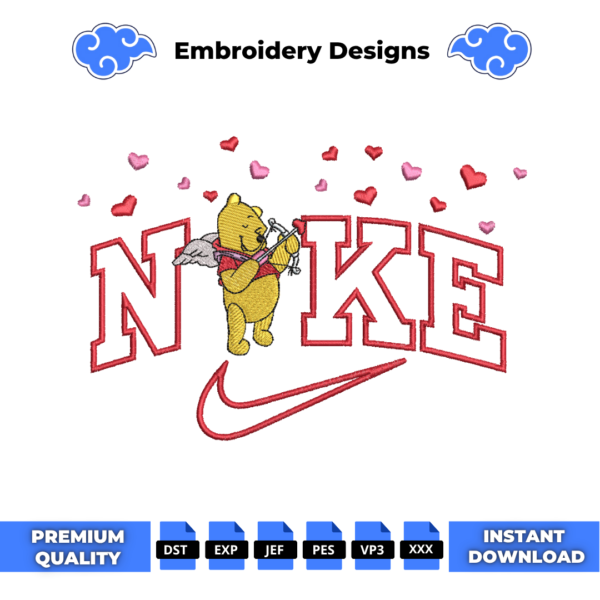 Winnie Pooh Cupid Embroidery Design