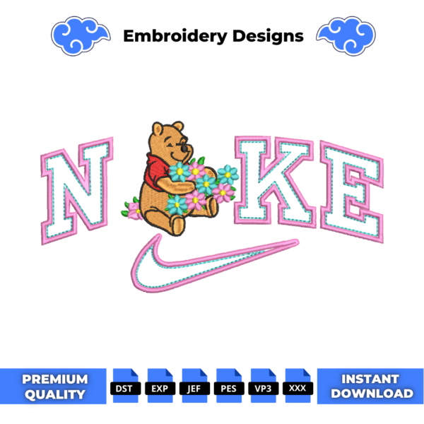 Winnie Pooh Flower Embroidery Design