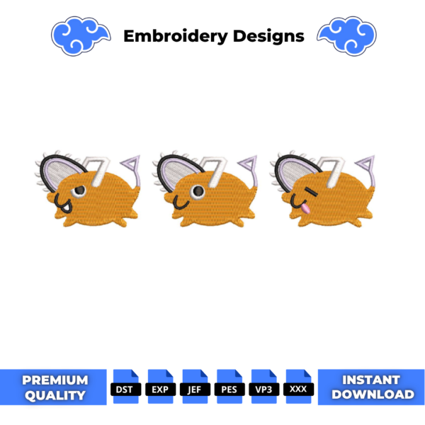 3 Pochita Embroidery Design