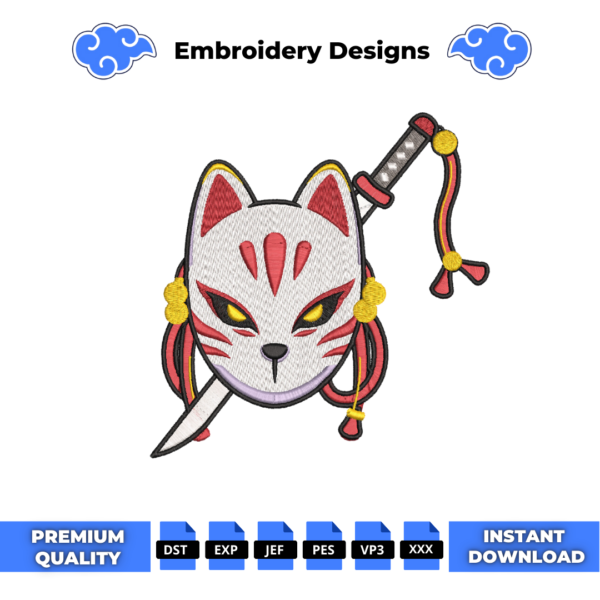 Anime Fox Mask Embroidery Design
