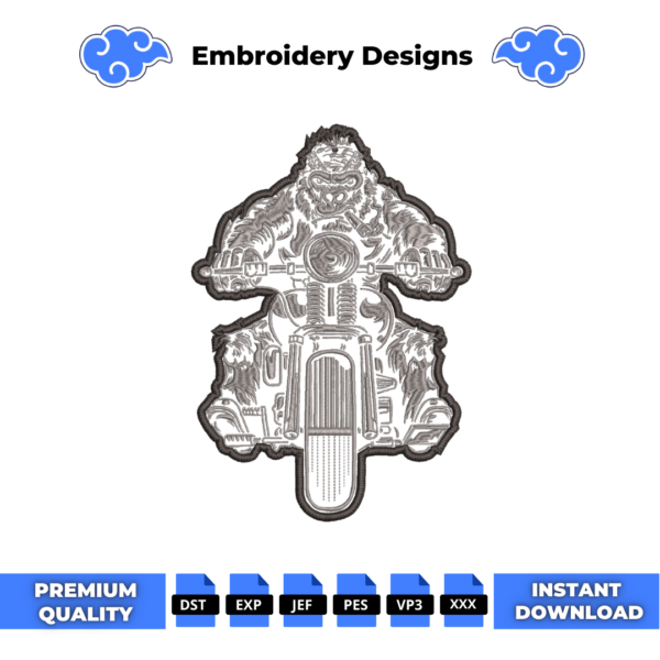 Biker Gorilla Embroidery Design