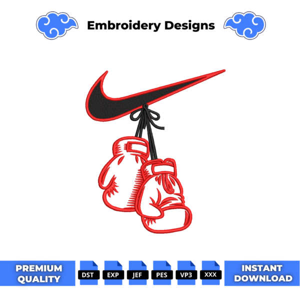 Boxing Gloves Swoosh Embroidery Design