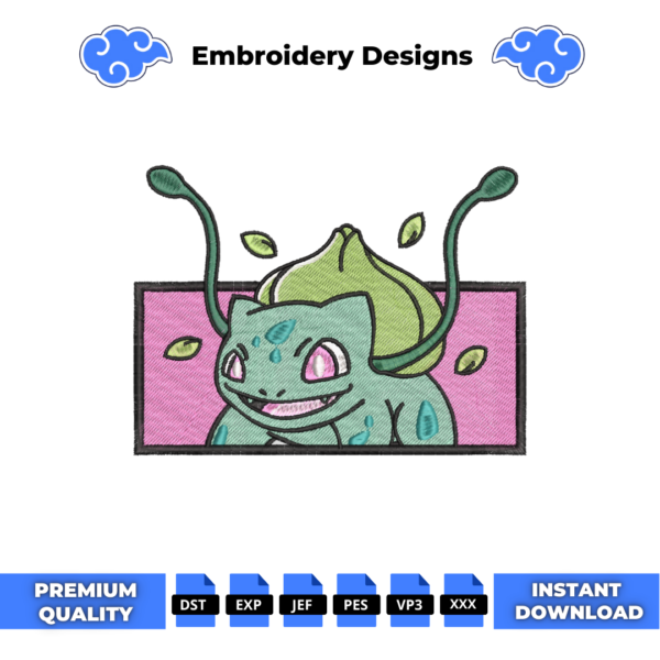 Bulbasaur Pokemon Boxed Embroidery Design