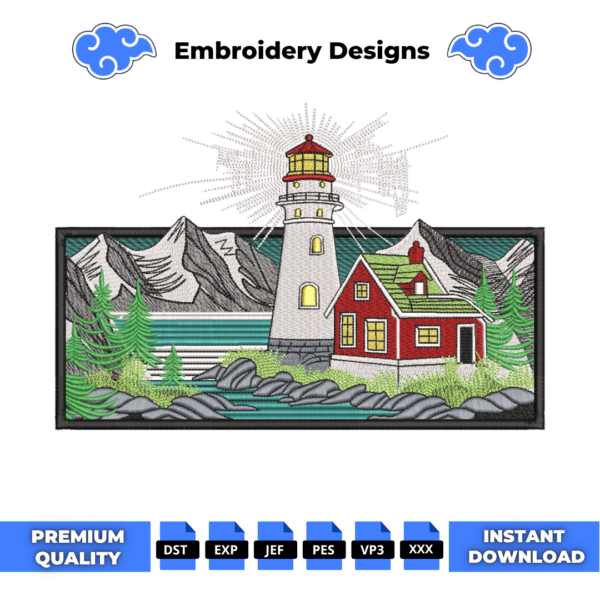 Calm Lighthouse Embroidery Design