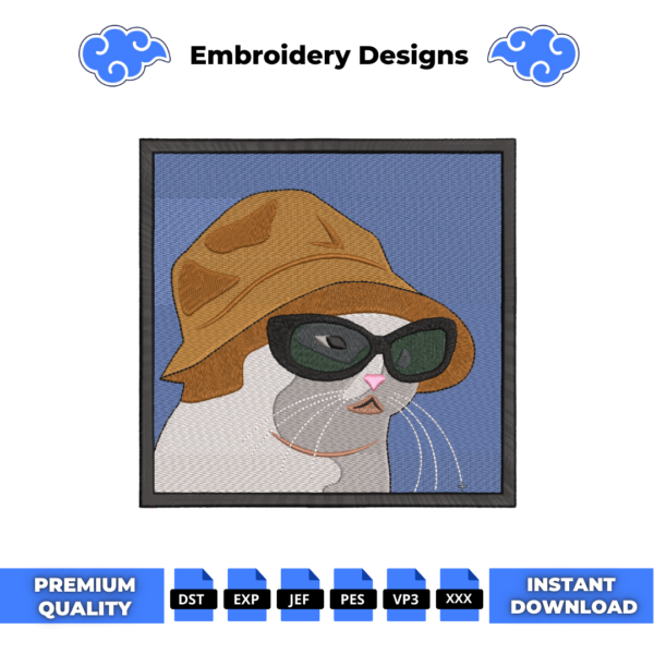 Cat in Glasses Meme Embroidery Design