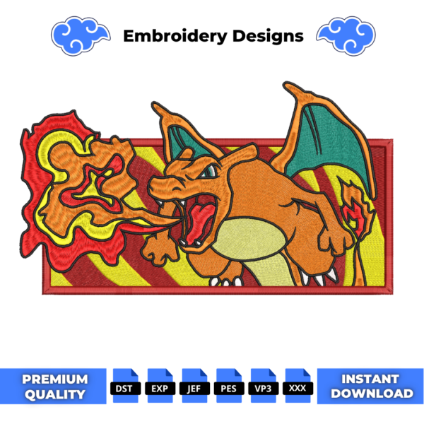 Charizard Boxed V2 Embroidery Design