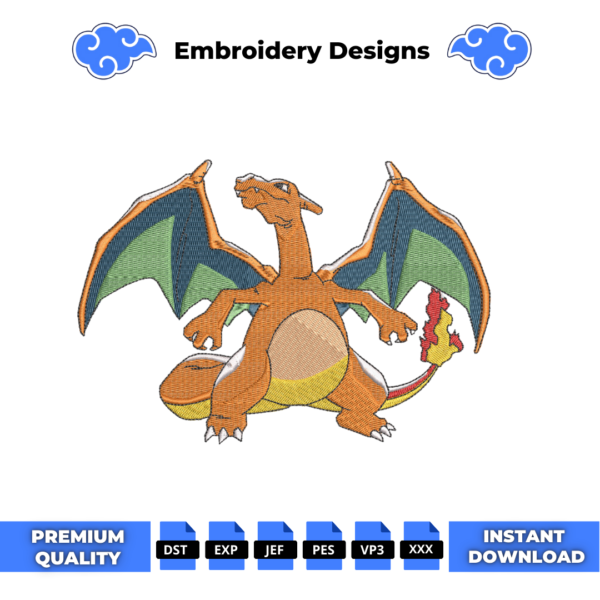 Charizard Pokemon Embroidery Design