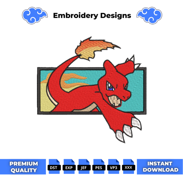 Charmeleon Pokemon Boxed Embroidery Design