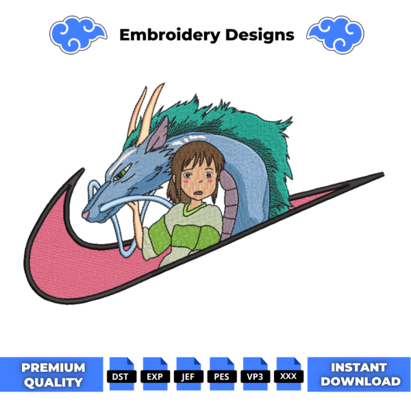 Chihiro and Haku Swoosh Embroidery Design