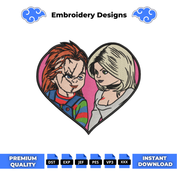 Chucky and Tiffany Love Embroidery Design