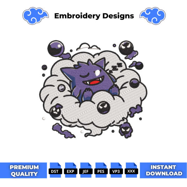 Cloud Gengar Embroidery Design
