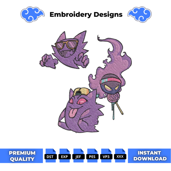 Cool Gengar Evolution Embroidery Design
