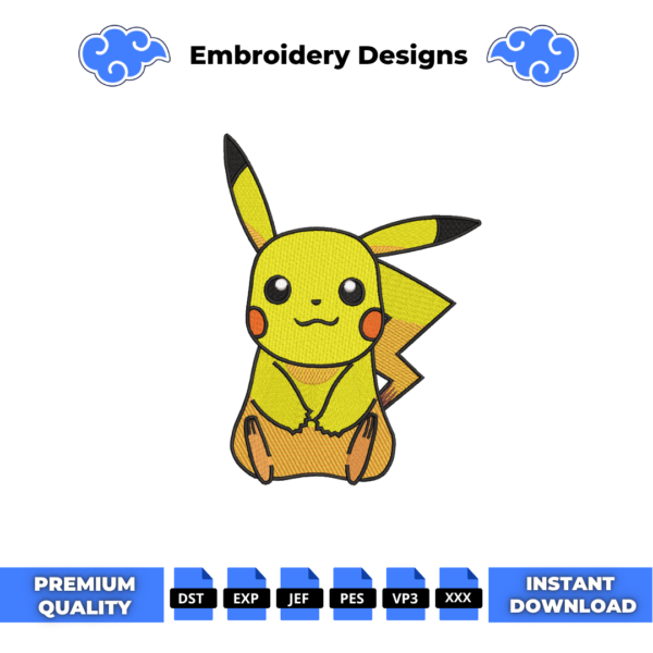 Cute Pikachu Embroidery Design