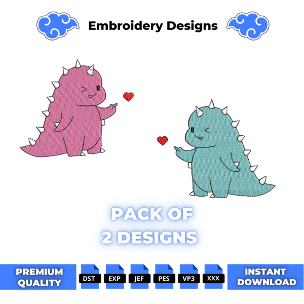 Dinosaur Couple Love Embroidery Design