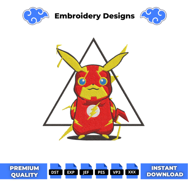 Flash Pikachu Embroidery Design