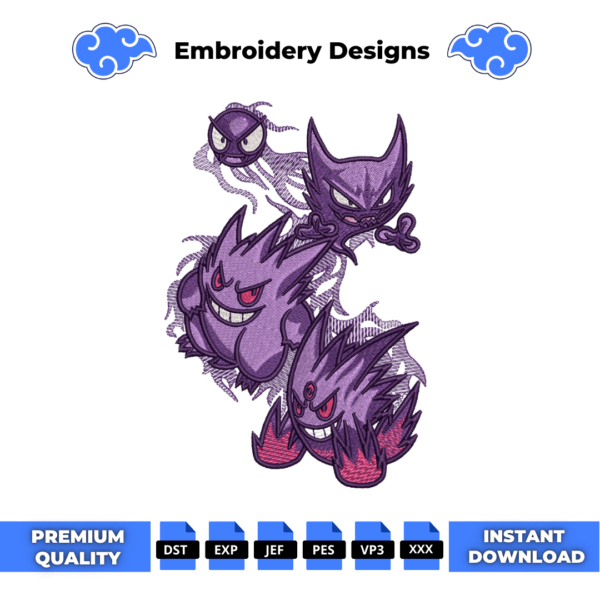 Gengar Evolution Embroidery Design