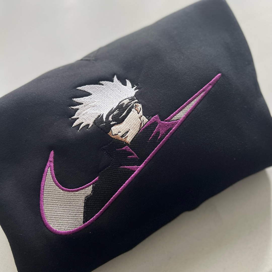 Gojo Satoru swoosh embroidery design stitched by a customer