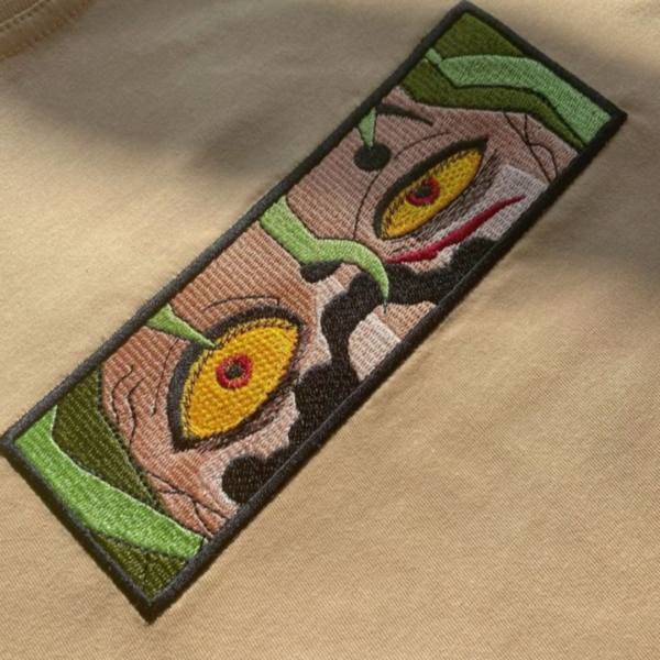Gyutaro Eyes Embroidery Design stitched by a customer