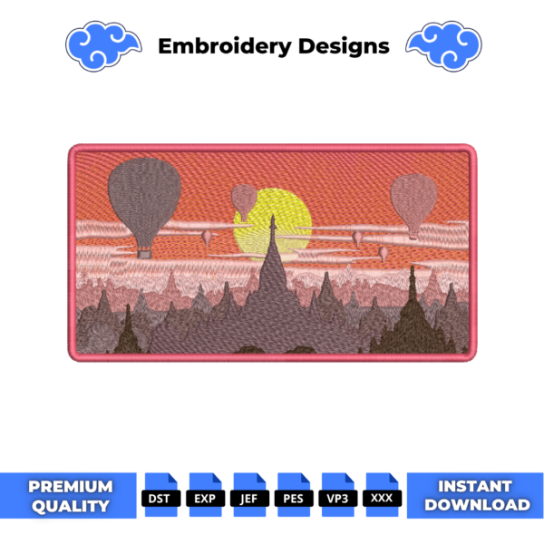 Hot Air Balloon Sunrise Embroidery Design