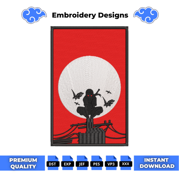Itachi Uchiha Moon Vertical Embroidery Design