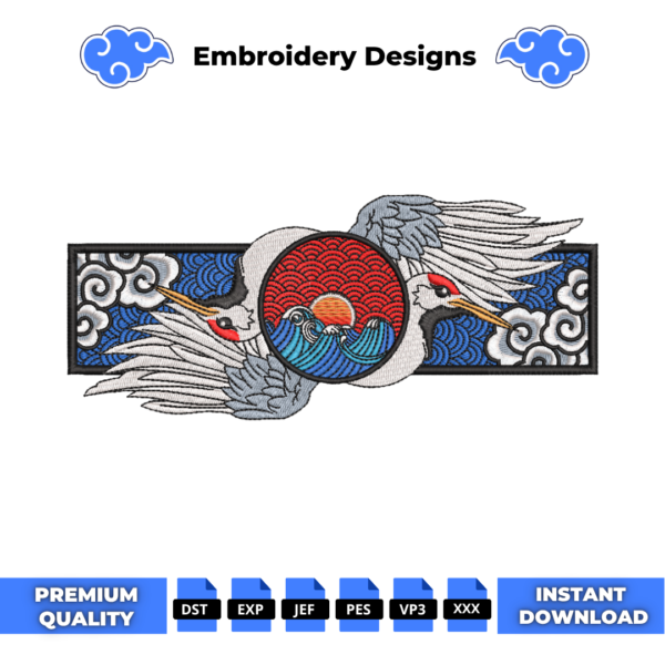 Japanese Crane Boxed Embroidery Design