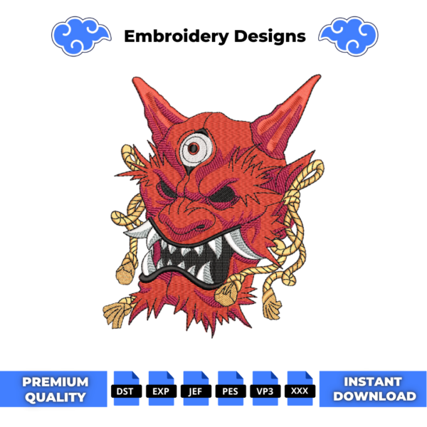 Japanese Demon Head Embroidery Design
