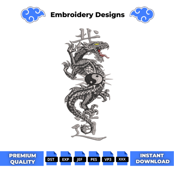 Japanese Sillver Dragon Embroidery Design