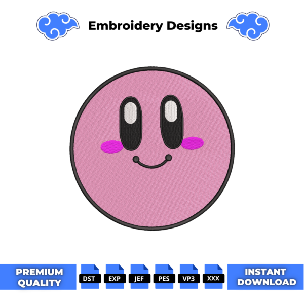 Kirby Face Circle Embroidery Design