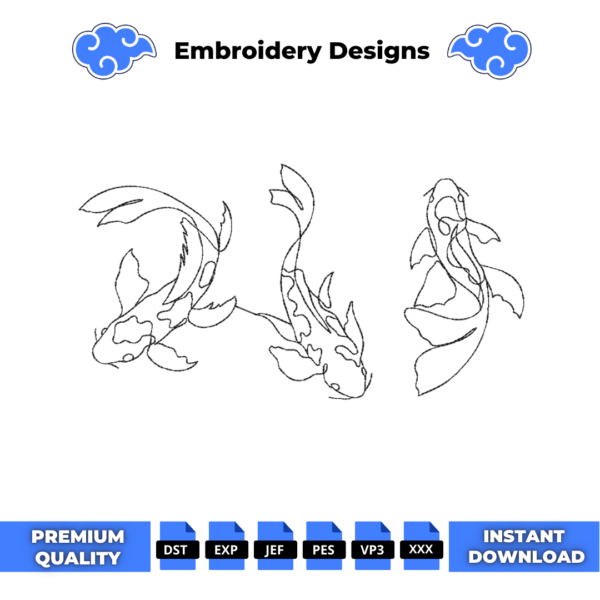 Koi Fish Line Embroidery Design