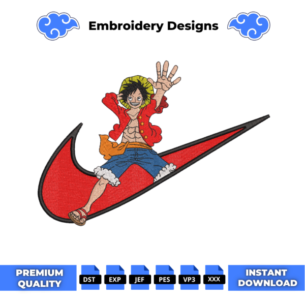 Luffy D Monkey Swoosh Embroidery Design