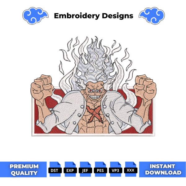 Luffy Gear 5 Rage Boxed Embroidery Design