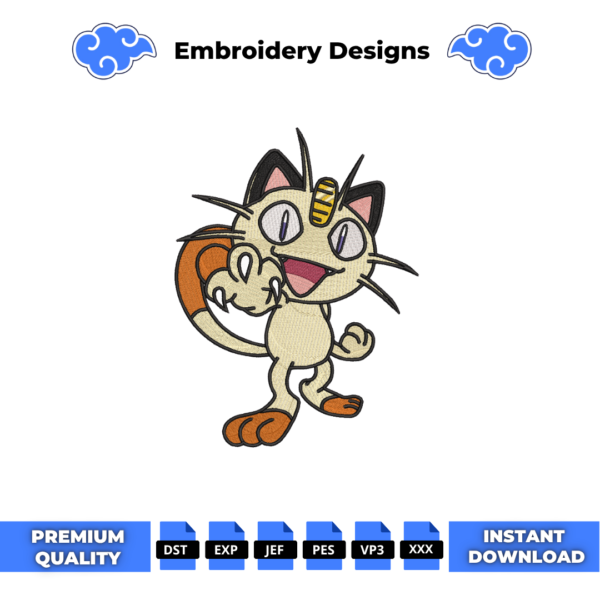 Meowth Embroidery Design