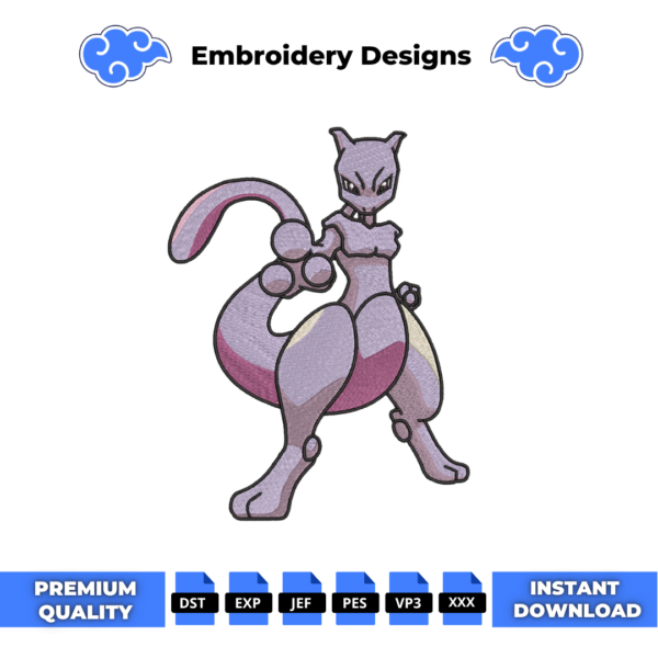 Mewtwo V2 Embroidery Design