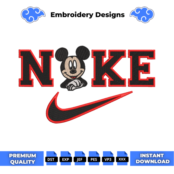 Mickey Mouse Swoosh Embroidery Design