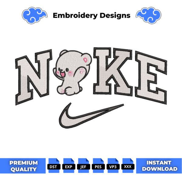 Milk Bear Swoosh Embroidery Design