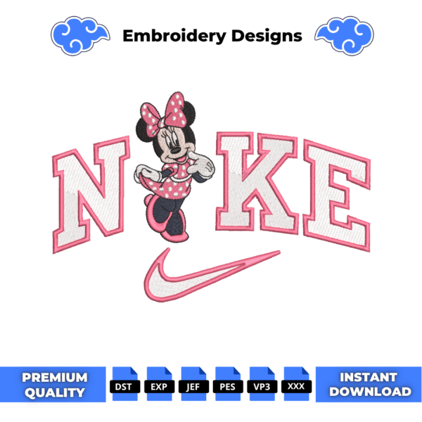 Minnie Mouse Swoosh Embroidery Design