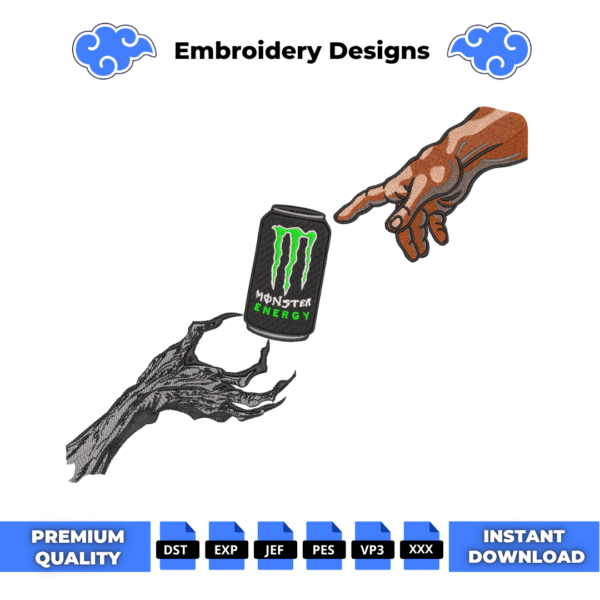 Monster Energy God Embroidery Design