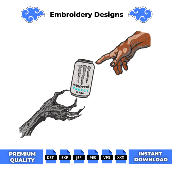 Monster Energy White God Embroidery Design